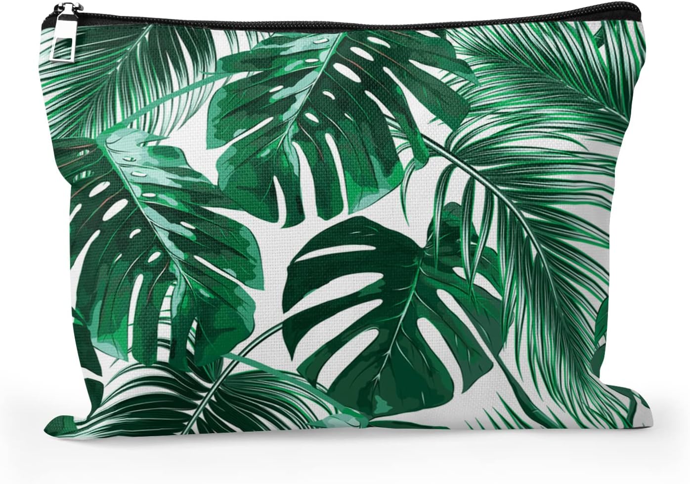 Cafl Hawaiian Palm Leaf Makeup Bag Tropical Palm Trees Cosmetic Bag Zipper Pouch Large Toiltry Bag Travel Linen Make Up Organizer Purse for Women 10×8Inch